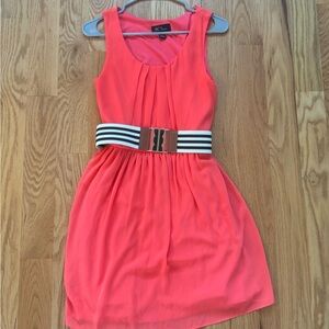 Pink belted midi dress